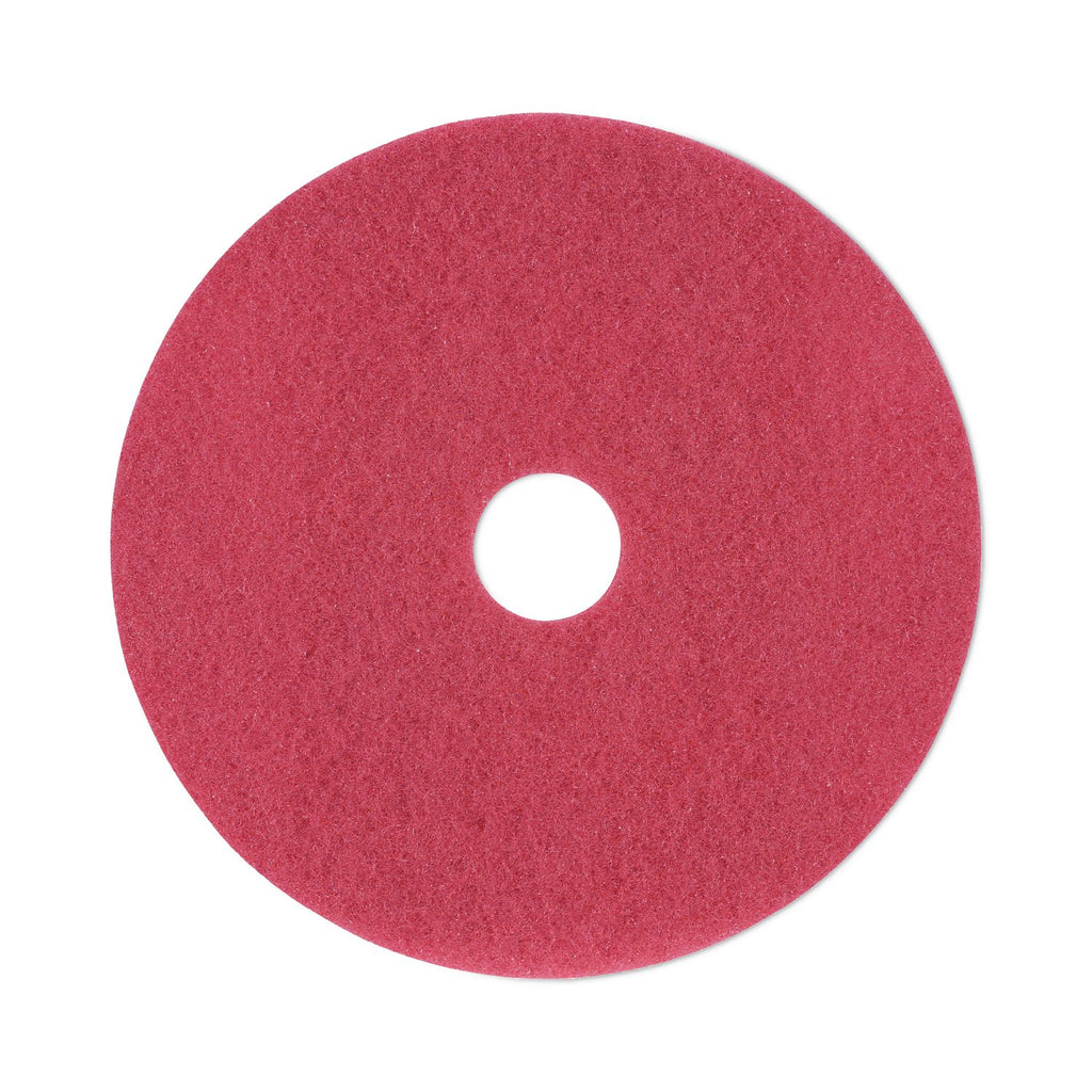 Buffing Floor Pads, 19" Diameter, Red, 5/Carton