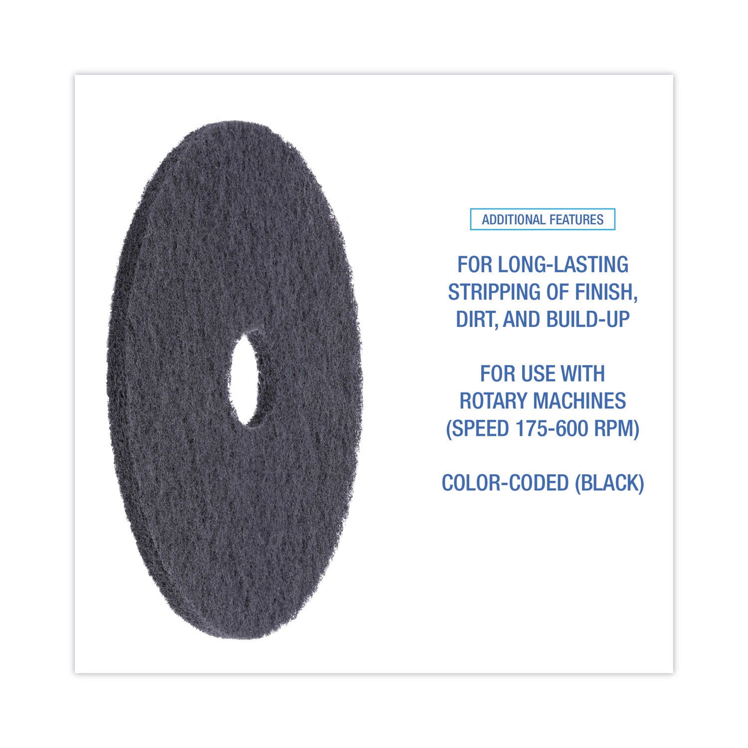 Stripping Floor Pads, 19" Diameter, Black, 5/Carton - 