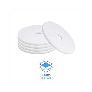 Polishing Floor Pads, 18" Diameter, White, 5/Carton