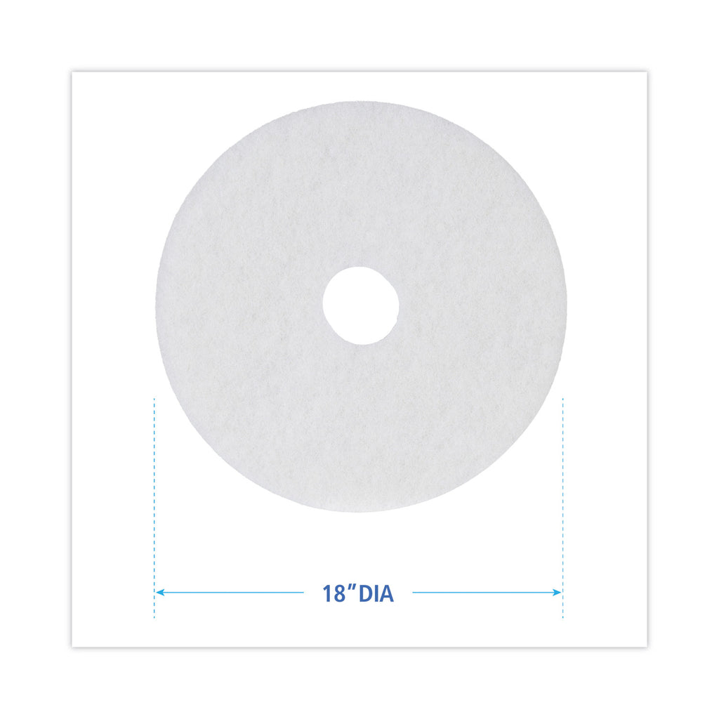 Polishing Floor Pads, 18" Diameter, White, 5/Carton