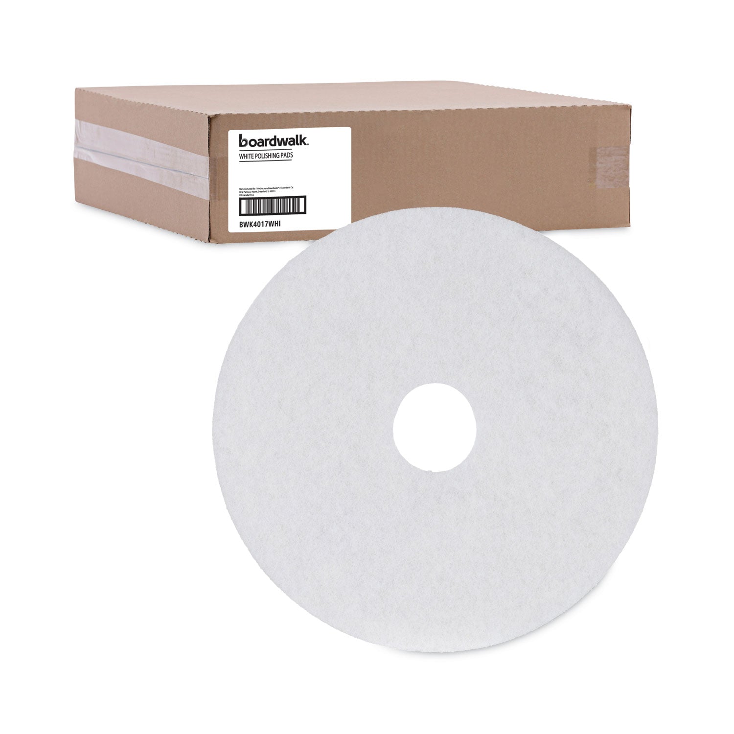 Polishing Floor Pads, 17" Diameter, White, 5/Carton - 