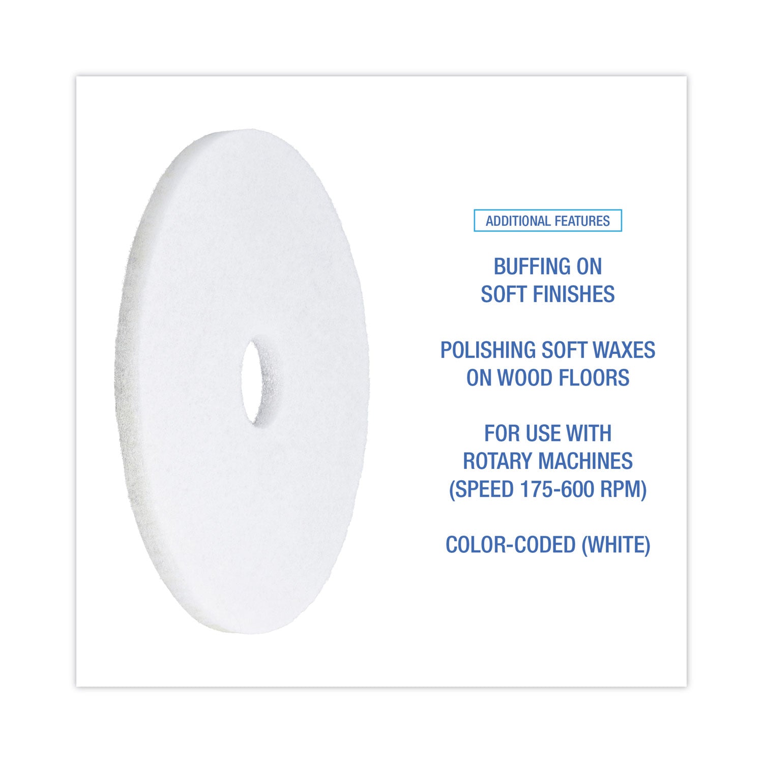 Polishing Floor Pads, 17" Diameter, White, 5/Carton - 