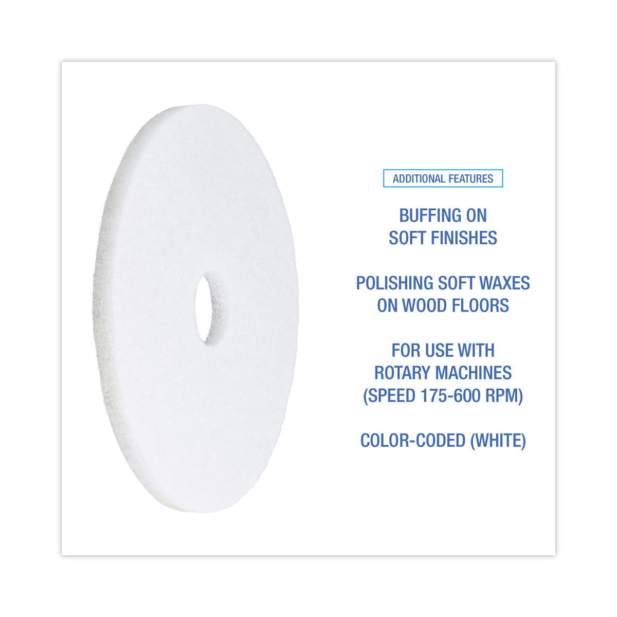 Polishing Floor Pads, 17" Diameter, White, 5/Carton