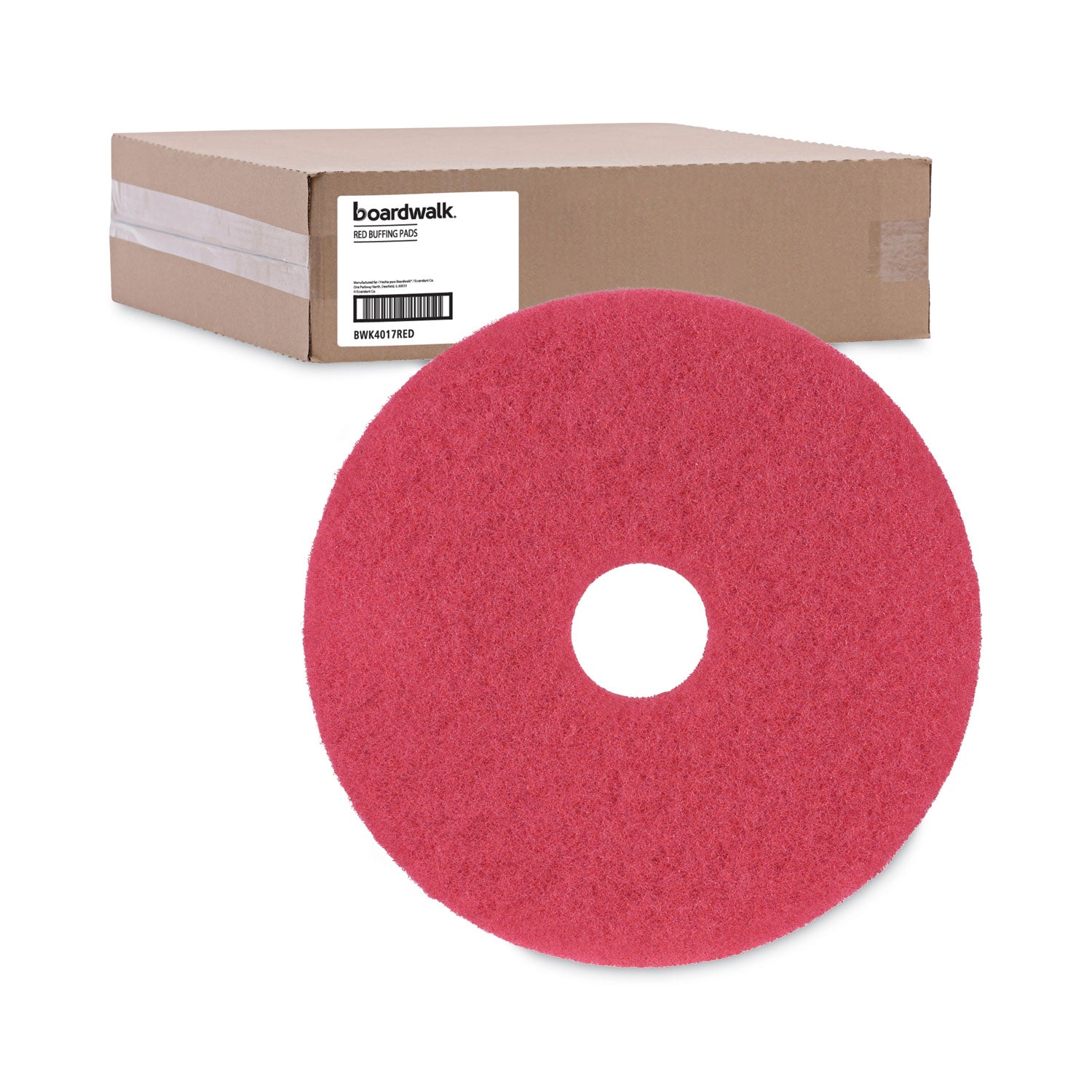 Buffing Floor Pads, 17" Diameter, Red, 5/Carton - 