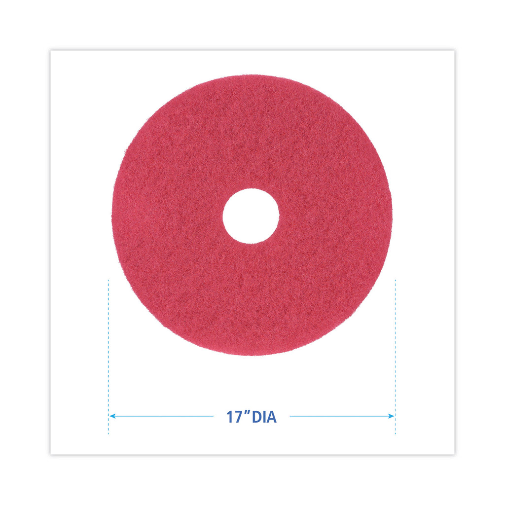 Buffing Floor Pads, 17" Diameter, Red, 5/Carton