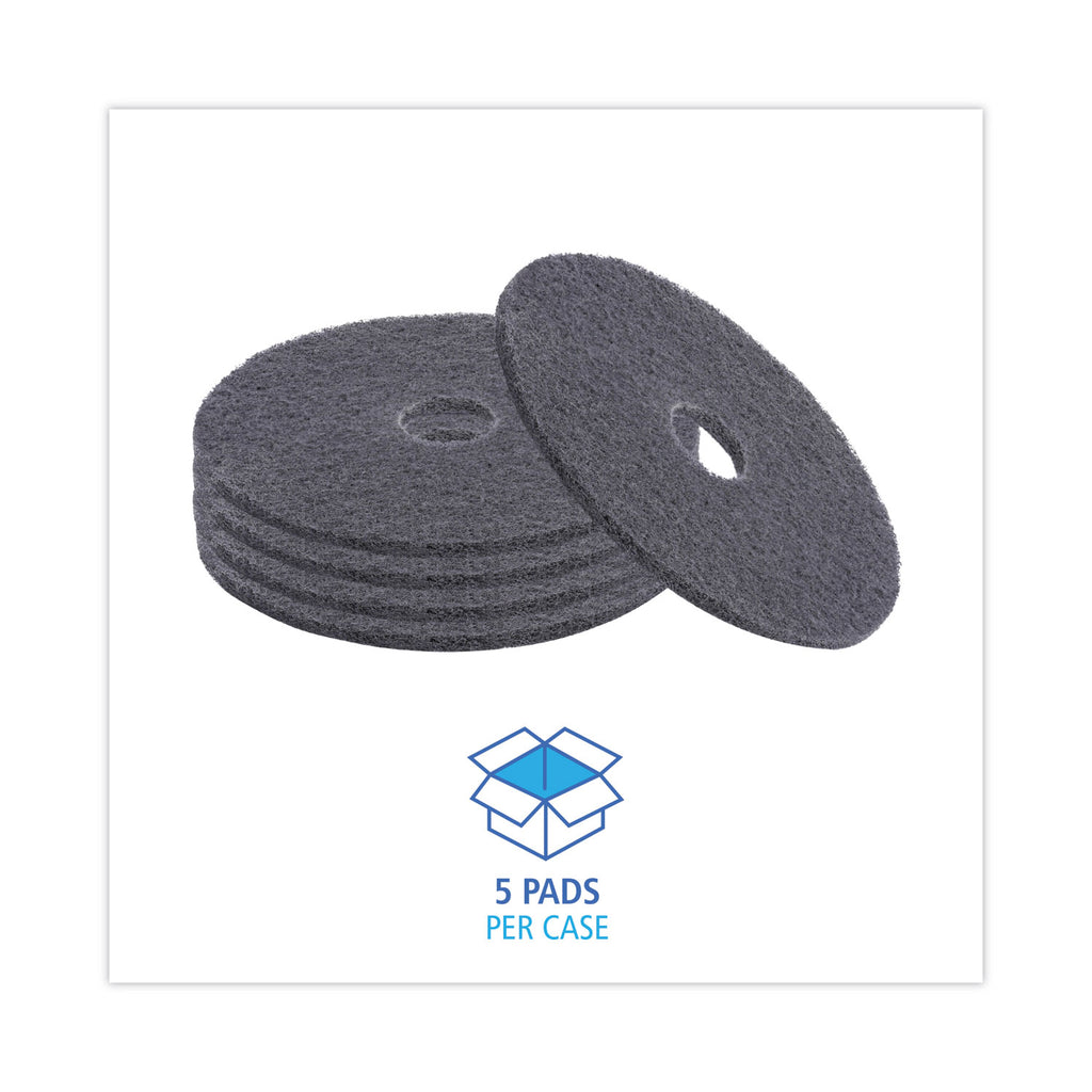High Performance Stripping Floor Pads, 17" Diameter, Black, 5/Carton