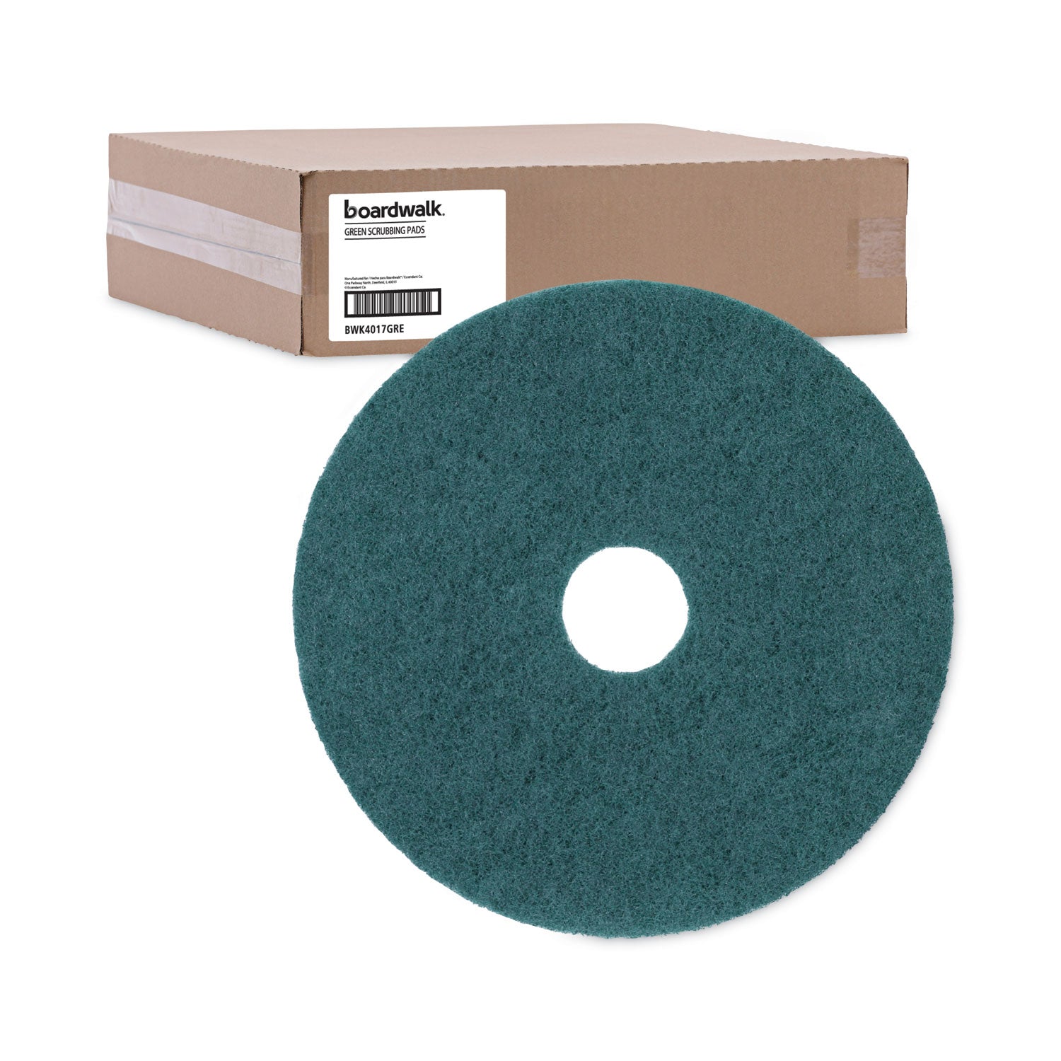 Heavy-Duty Scrubbing Floor Pads, 17" Diameter, Green, 5/Carton - 