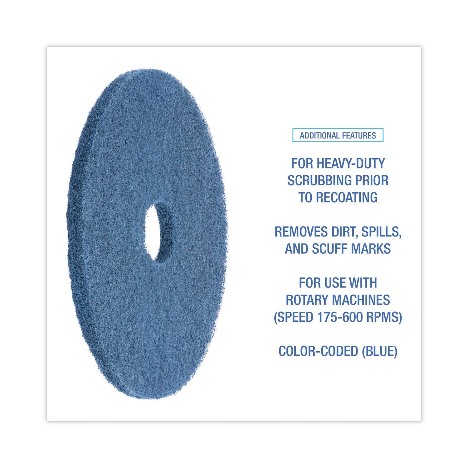 Scrubbing Floor Pads, 17" Diameter, Blue, 5/Carton - 4
