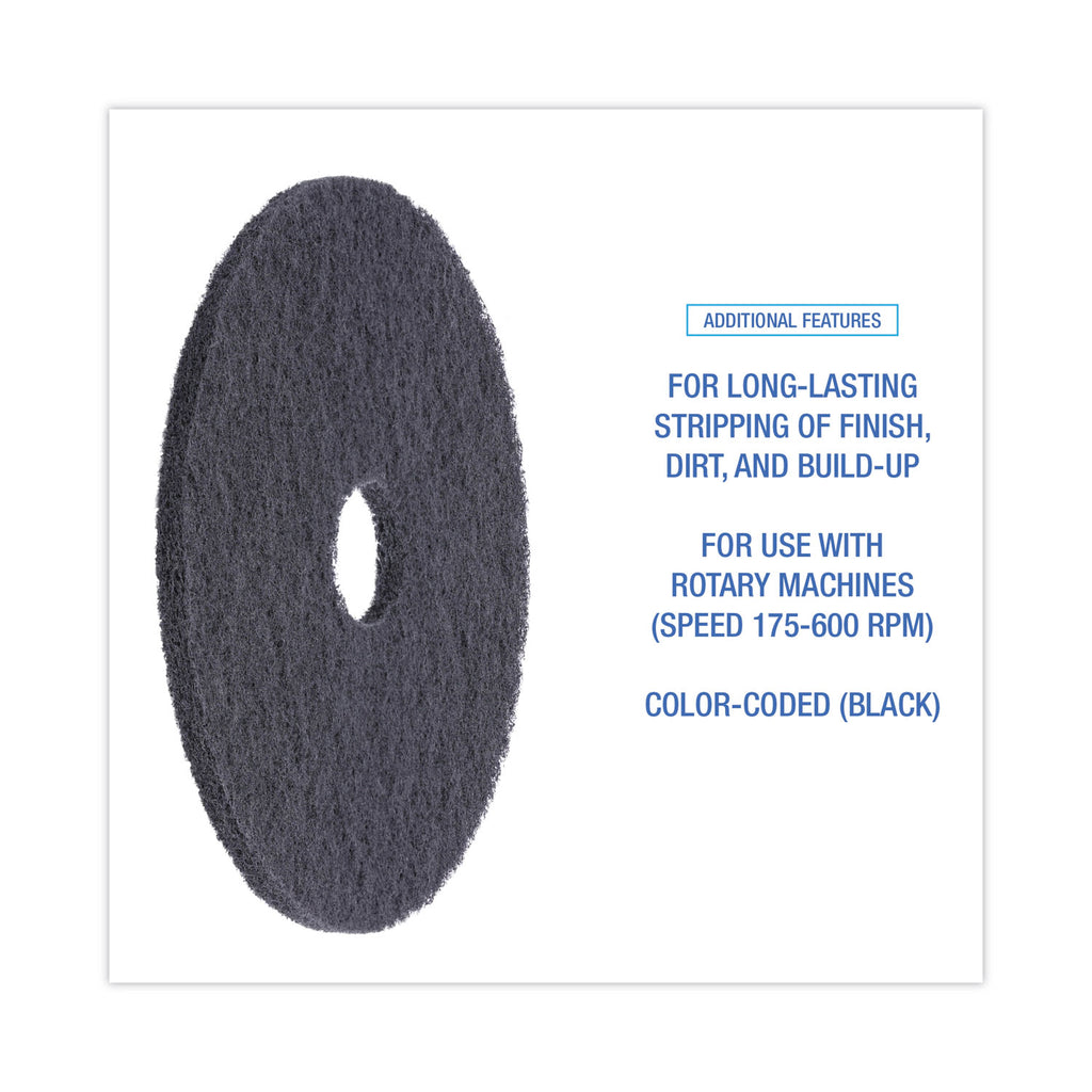 Stripping Floor Pads, 17" Diameter, Black, 5/Carton