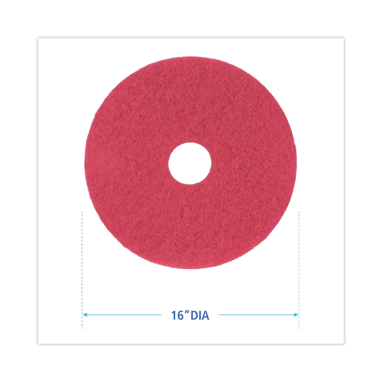 Buffing Floor Pads, 16" Diameter, Red, 5/Carton - 