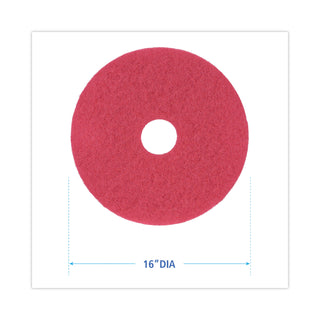 Buffing Floor Pads, 16" Diameter, Red, 5/Carton