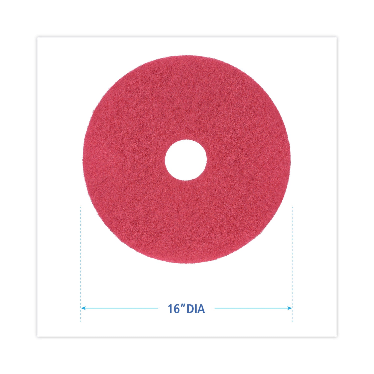 Buffing Floor Pads, 16" Diameter, Red, 5/Carton