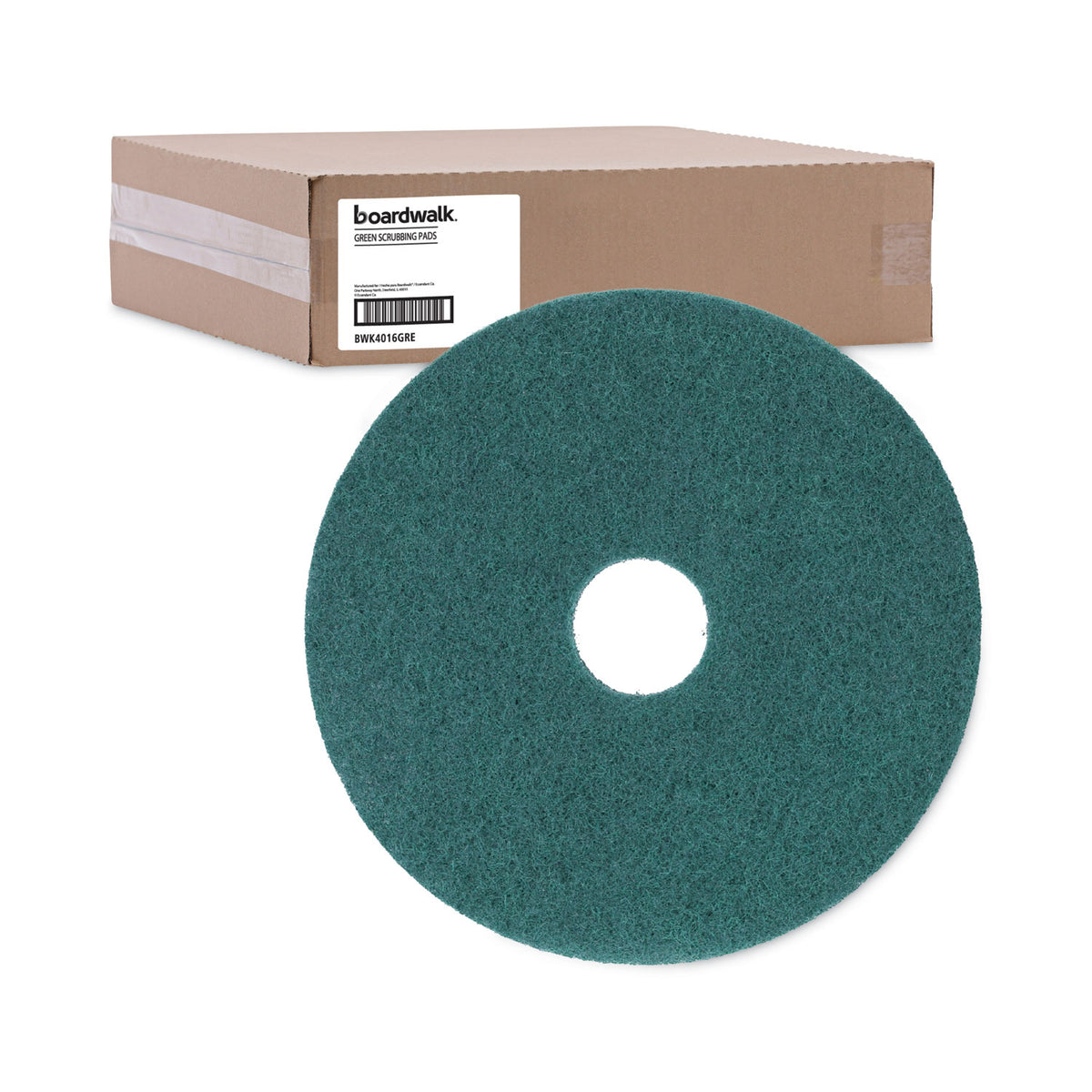 Heavy-Duty Scrubbing Floor Pads, 16" Diameter, Green, 5/Carton