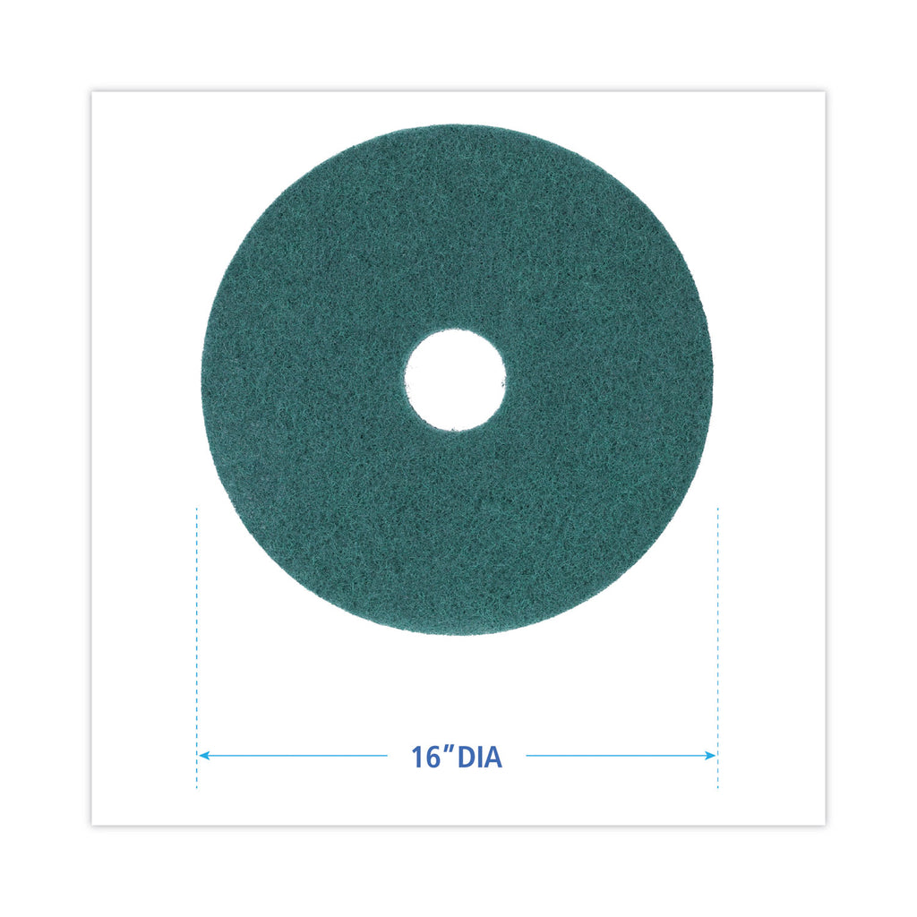 Heavy-Duty Scrubbing Floor Pads, 16" Diameter, Green, 5/Carton