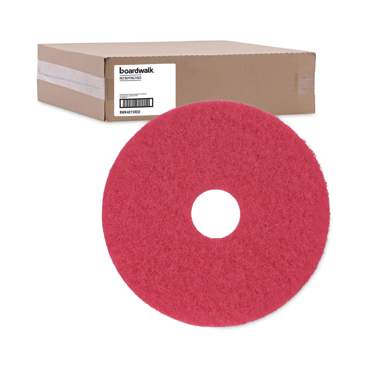 Buffing Floor Pads, 15" Diameter, Red, 5/Carton