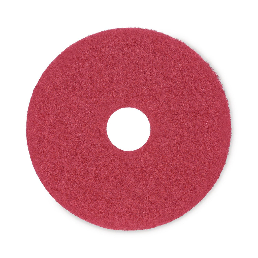 Buffing Floor Pads, 15" Diameter, Red, 5/Carton