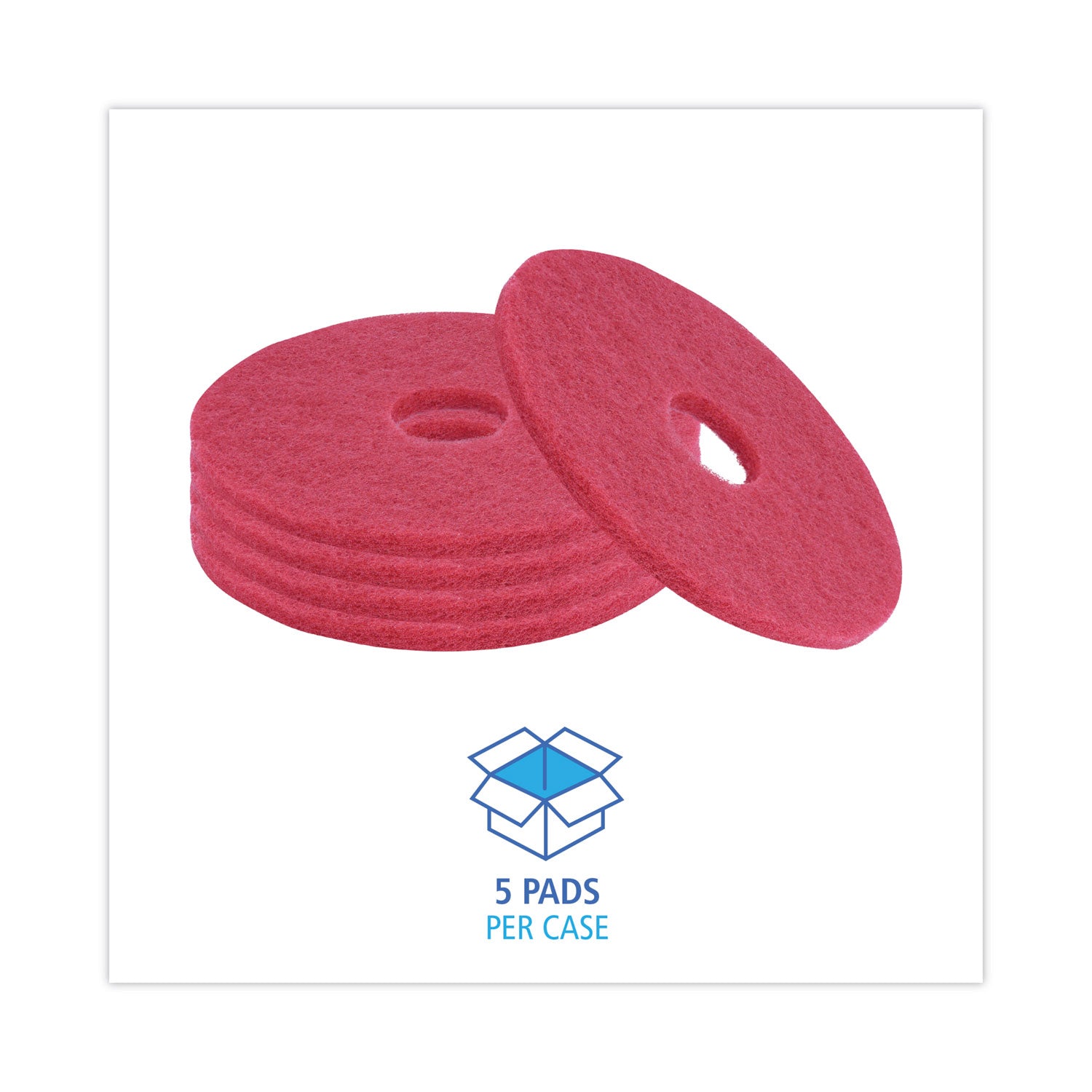 Buffing Floor Pads, 14" Diameter, Red, 5/Carton - 