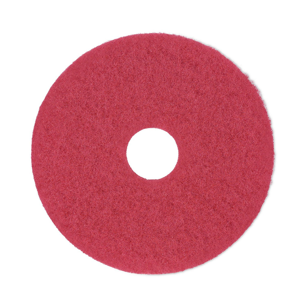 Buffing Floor Pads, 14" Diameter, Red, 5/Carton