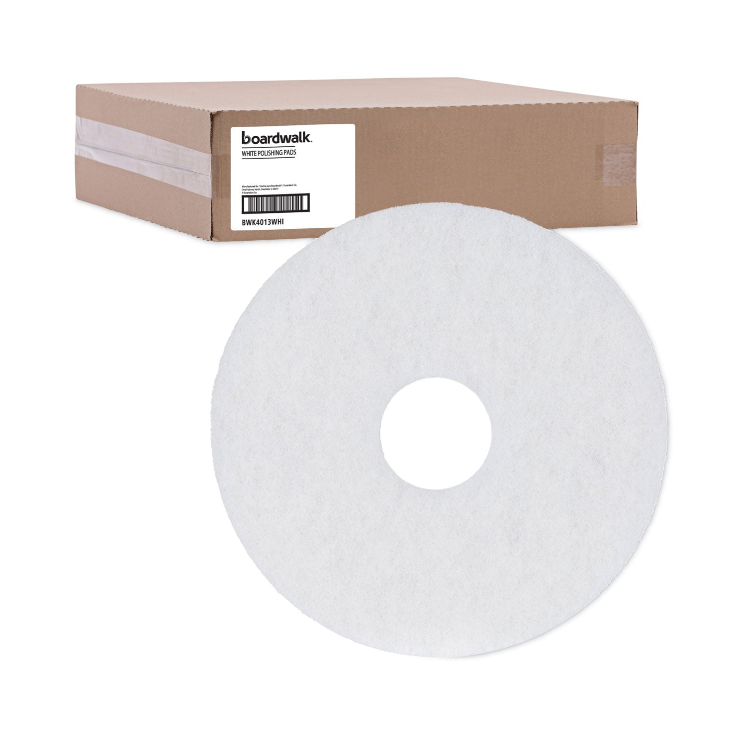 Polishing Floor Pads, 13" Diameter, White, 5/Carton - 