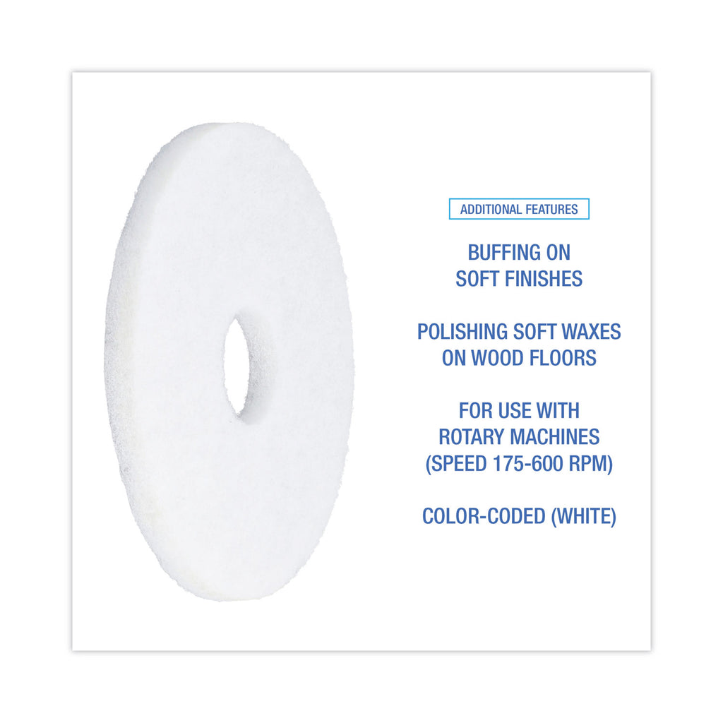 Polishing Floor Pads, 13" Diameter, White, 5/Carton