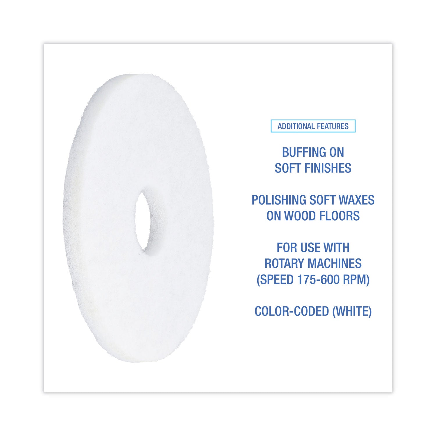 Polishing Floor Pads, 13" Diameter, White, 5/Carton
