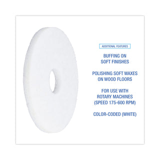 Polishing Floor Pads, 13" Diameter, White, 5/Carton
