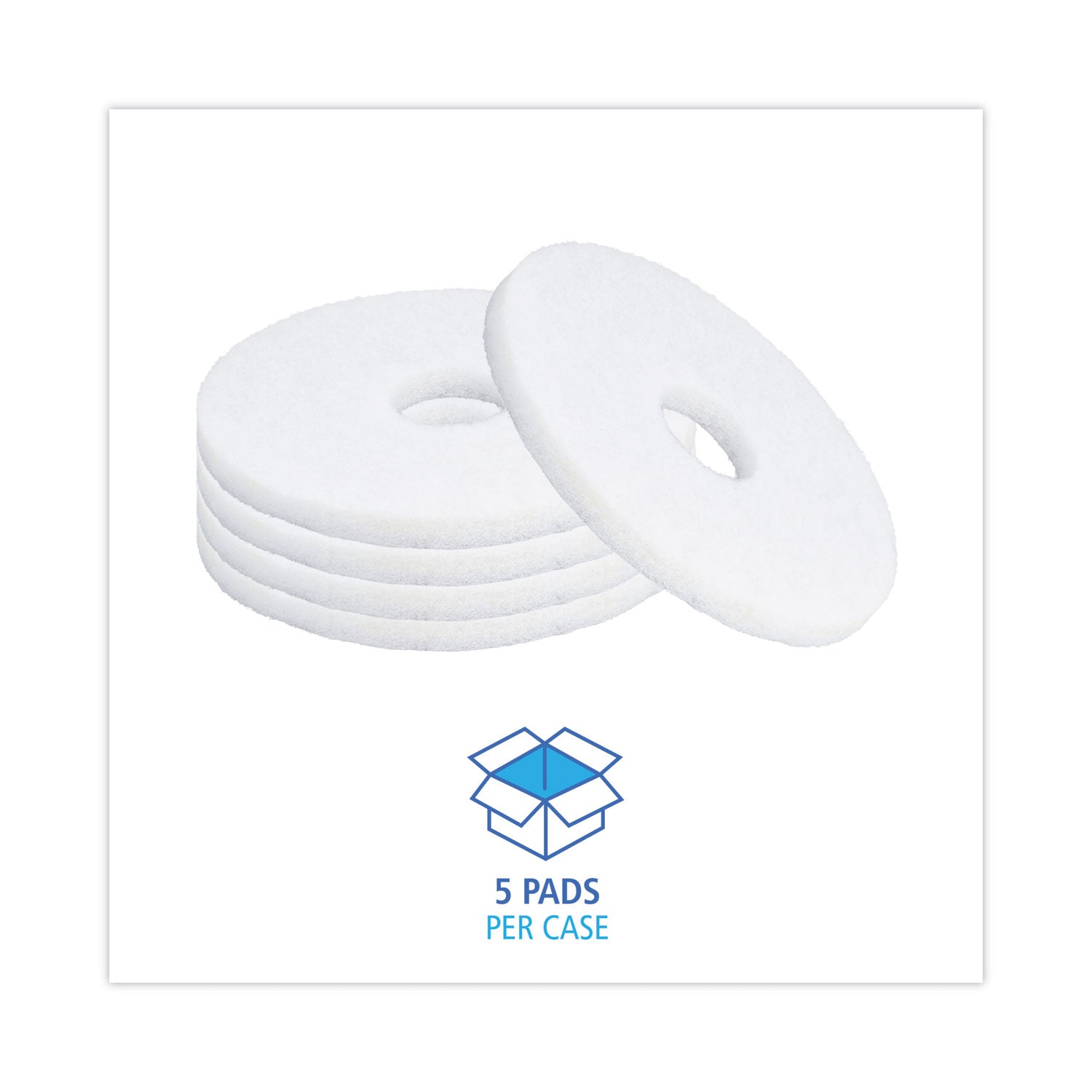 Polishing Floor Pads, 13" Diameter, White, 5/Carton