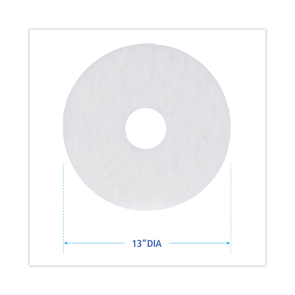 Polishing Floor Pads, 13" Diameter, White, 5/Carton