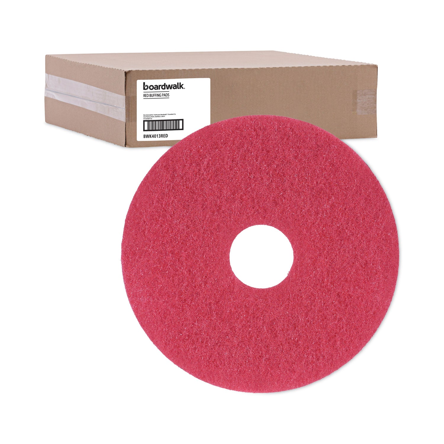 Buffing Floor Pads, 13" Diameter, Red, 5/Carton - 