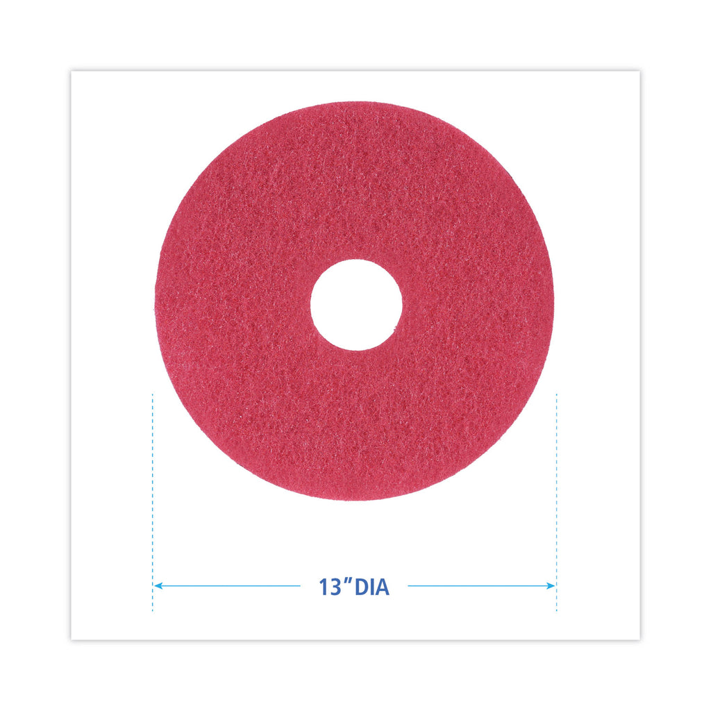 Buffing Floor Pads, 13" Diameter, Red, 5/Carton