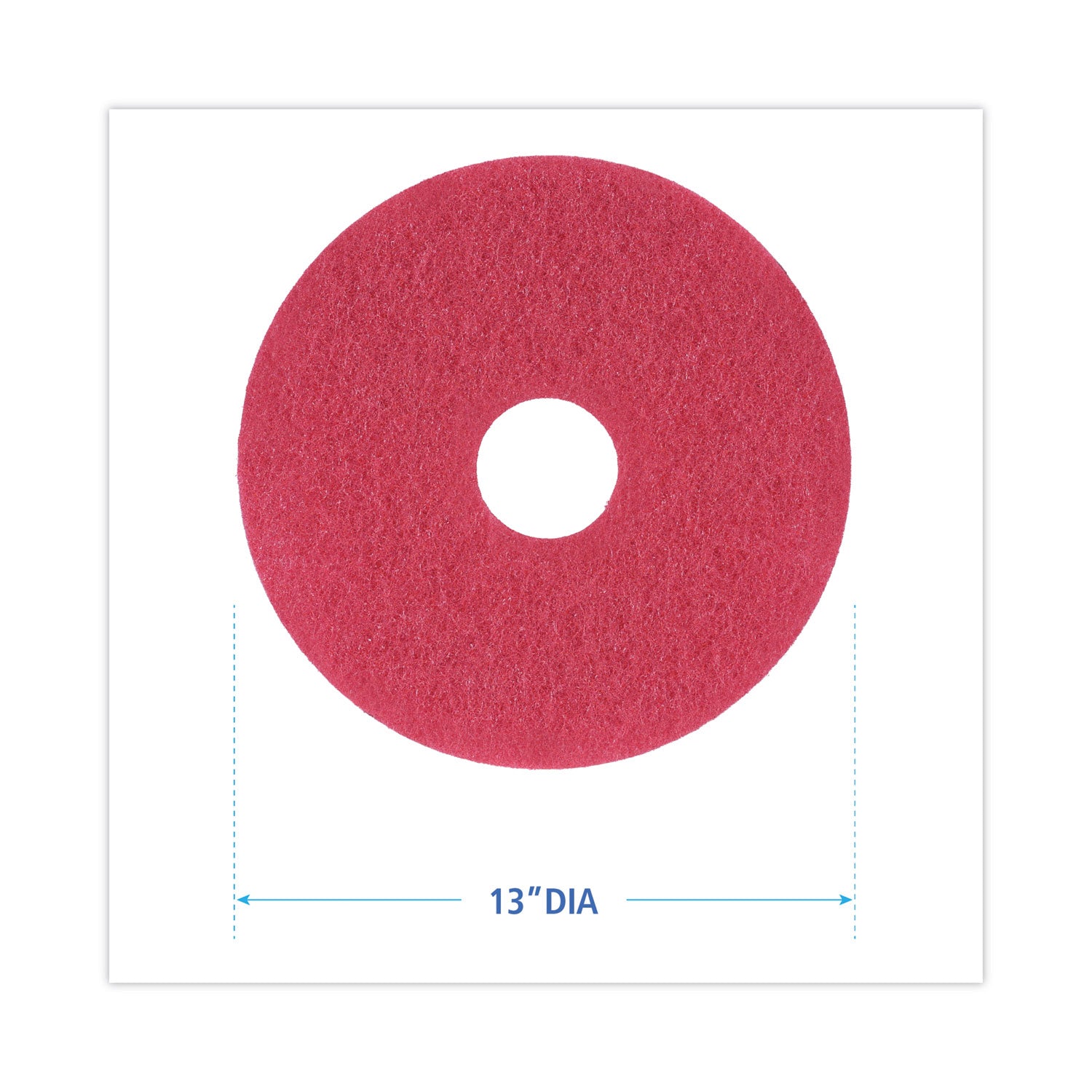 Buffing Floor Pads, 13" Diameter, Red, 5/Carton