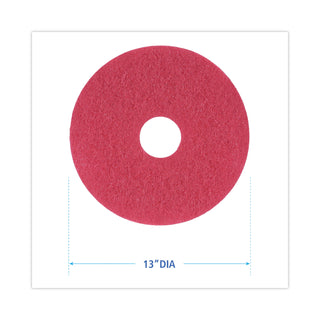 Buffing Floor Pads, 13" Diameter, Red, 5/Carton