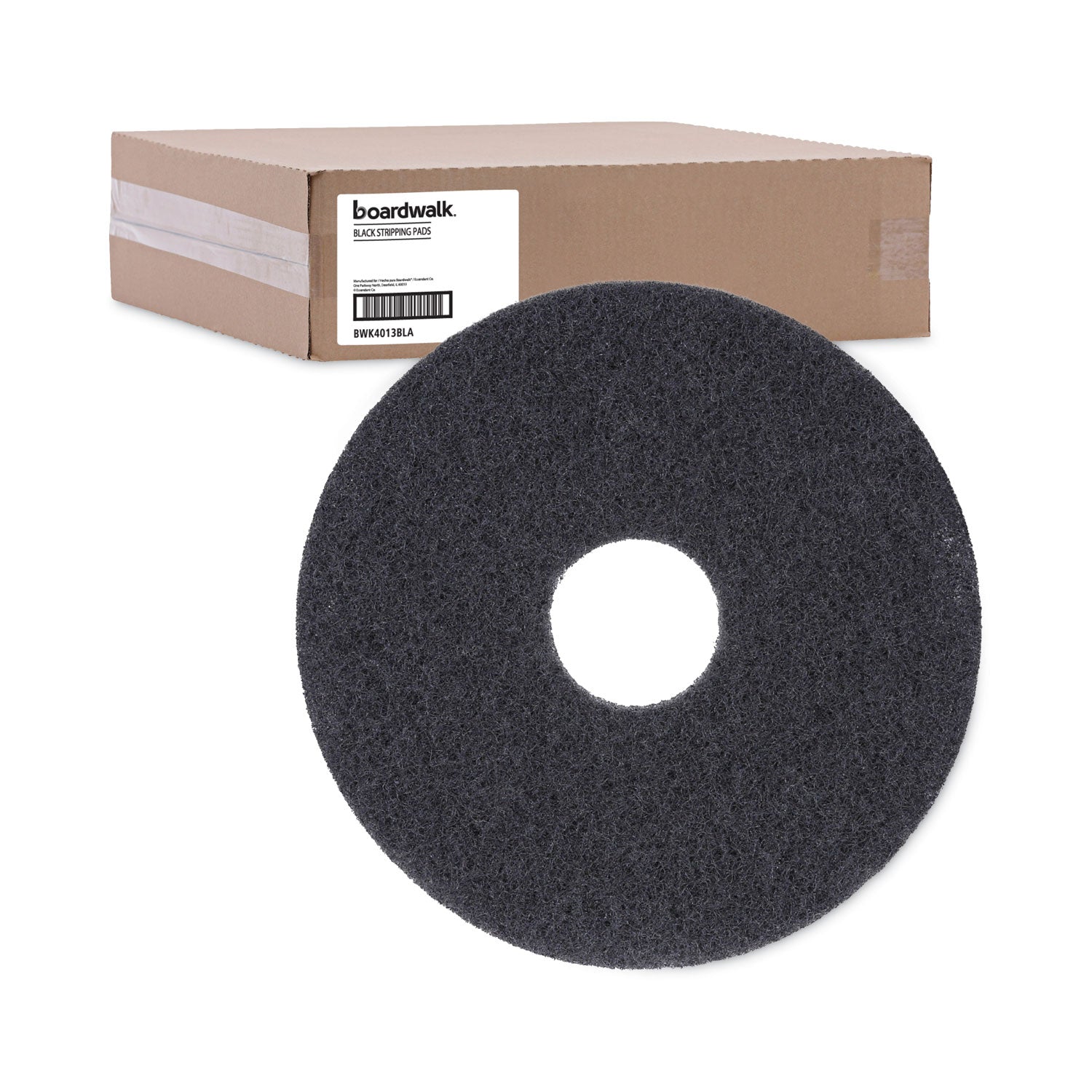 Stripping Floor Pads, 13" Diameter, Black, 5/Carton - 