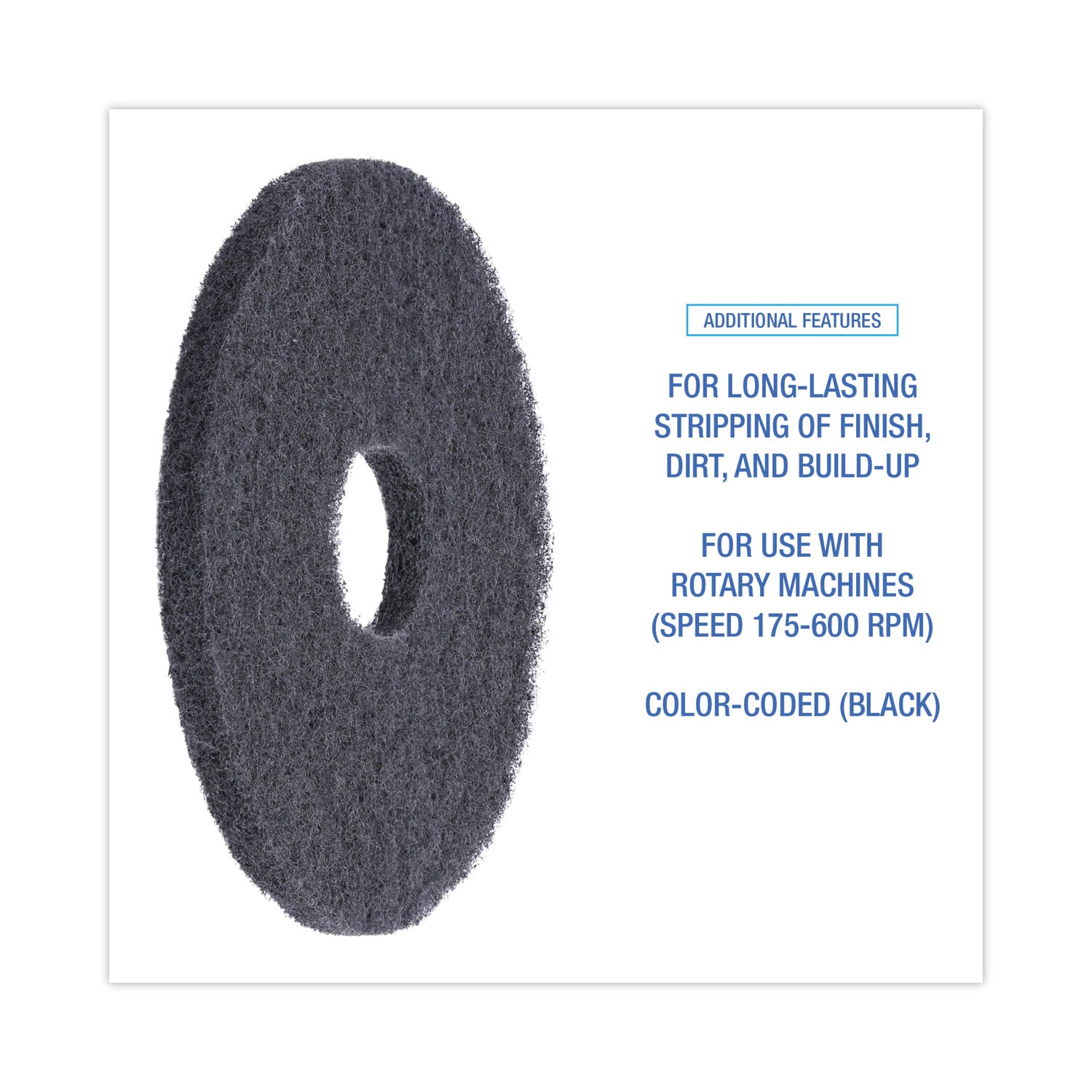 Stripping Floor Pads, 13" Diameter, Black, 5/Carton