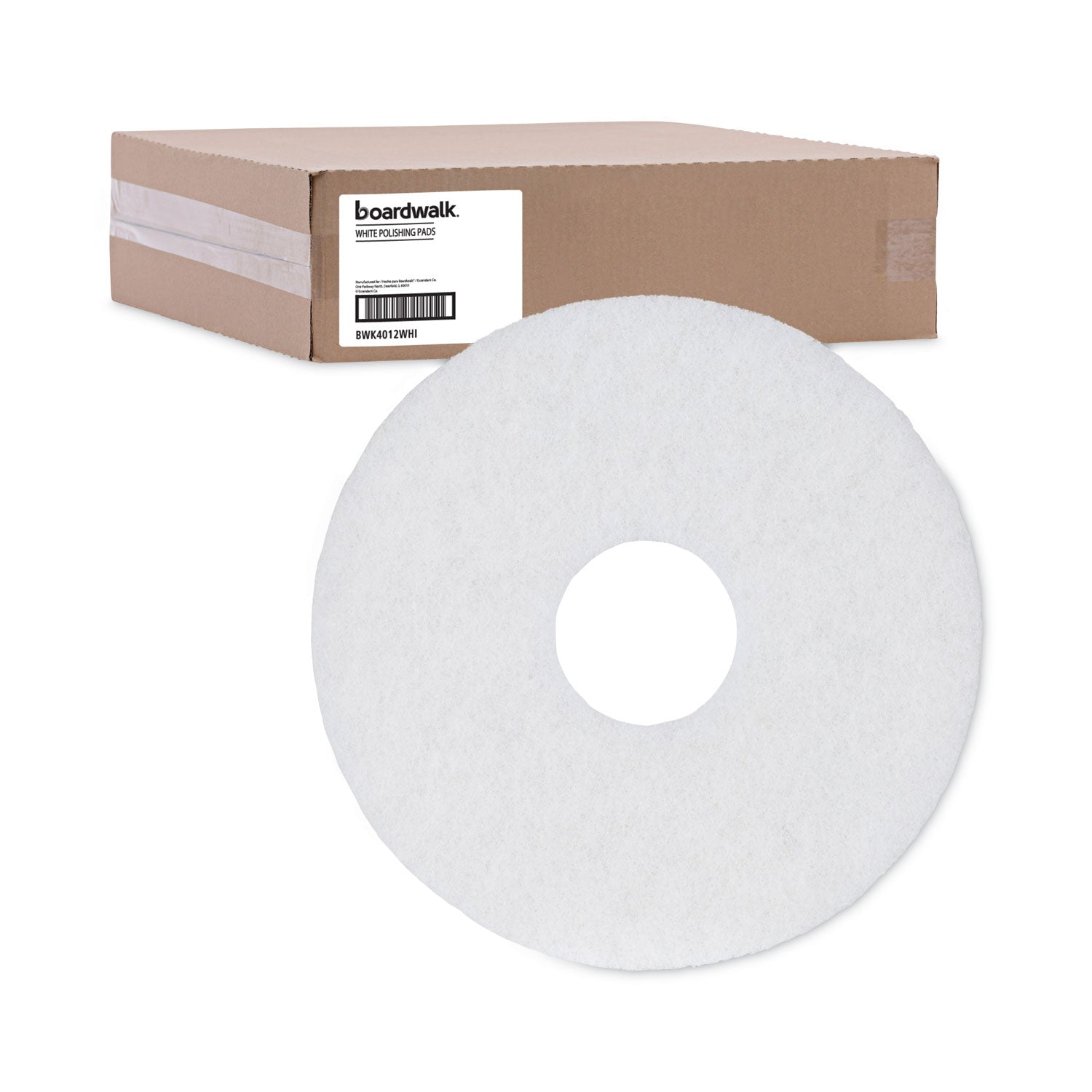 Polishing Floor Pads, 12" Diameter, White, 5/Carton - 