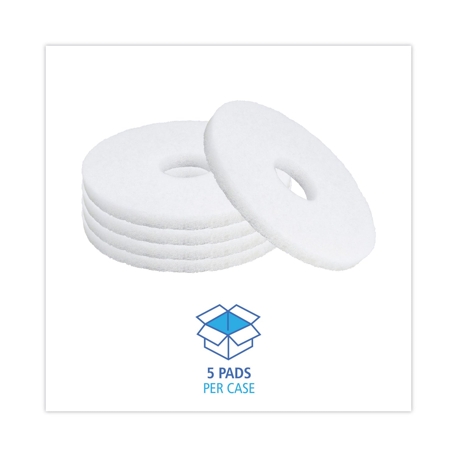 Polishing Floor Pads, 12" Diameter, White, 5/Carton - 