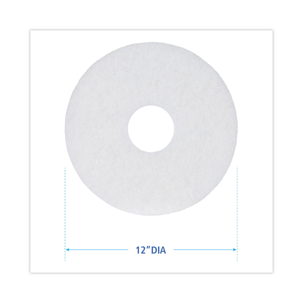 Polishing Floor Pads, 12" Diameter, White, 5/Carton