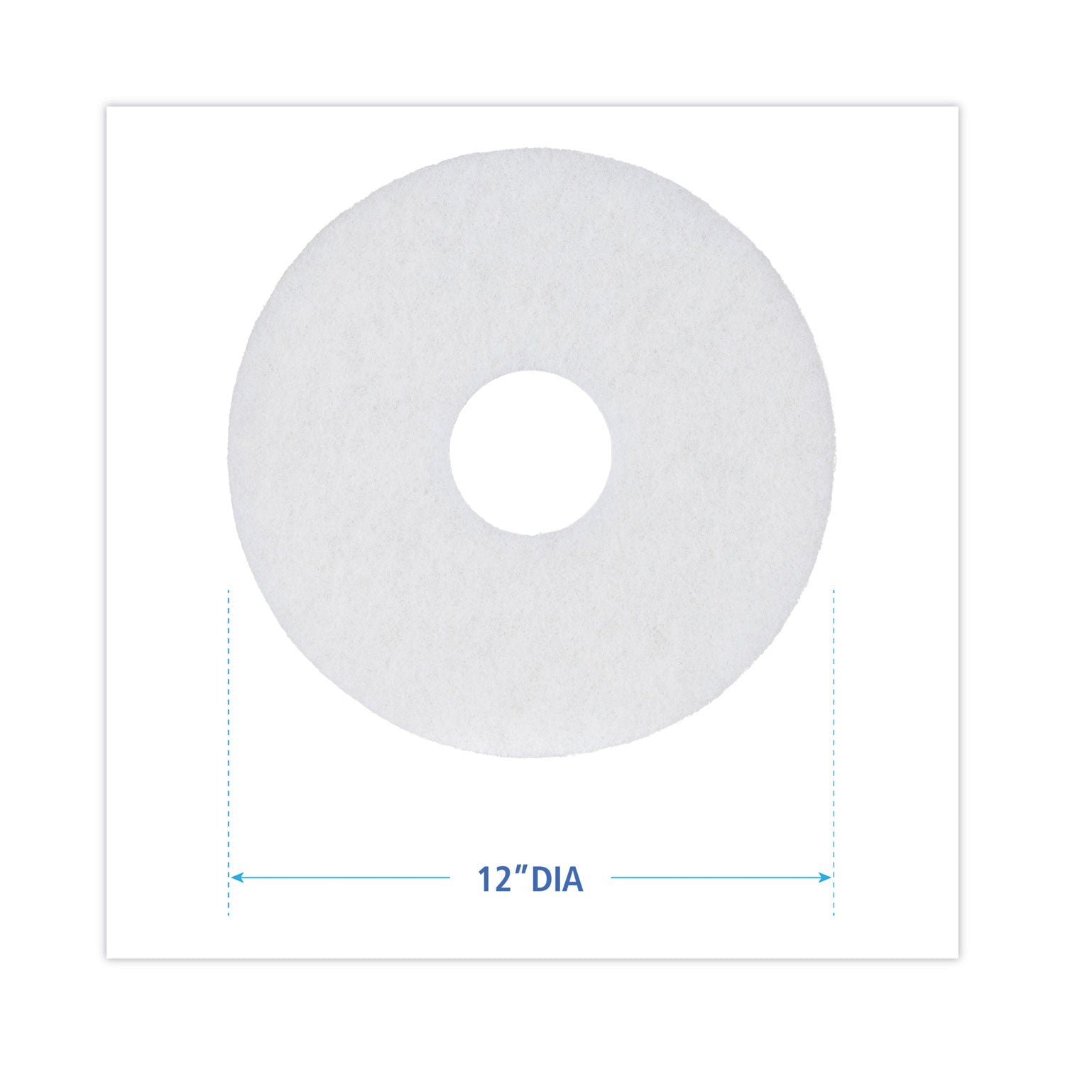 Polishing Floor Pads, 12" Diameter, White, 5/Carton