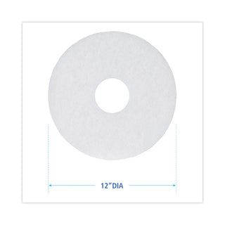 Polishing Floor Pads, 12" Diameter, White, 5/Carton