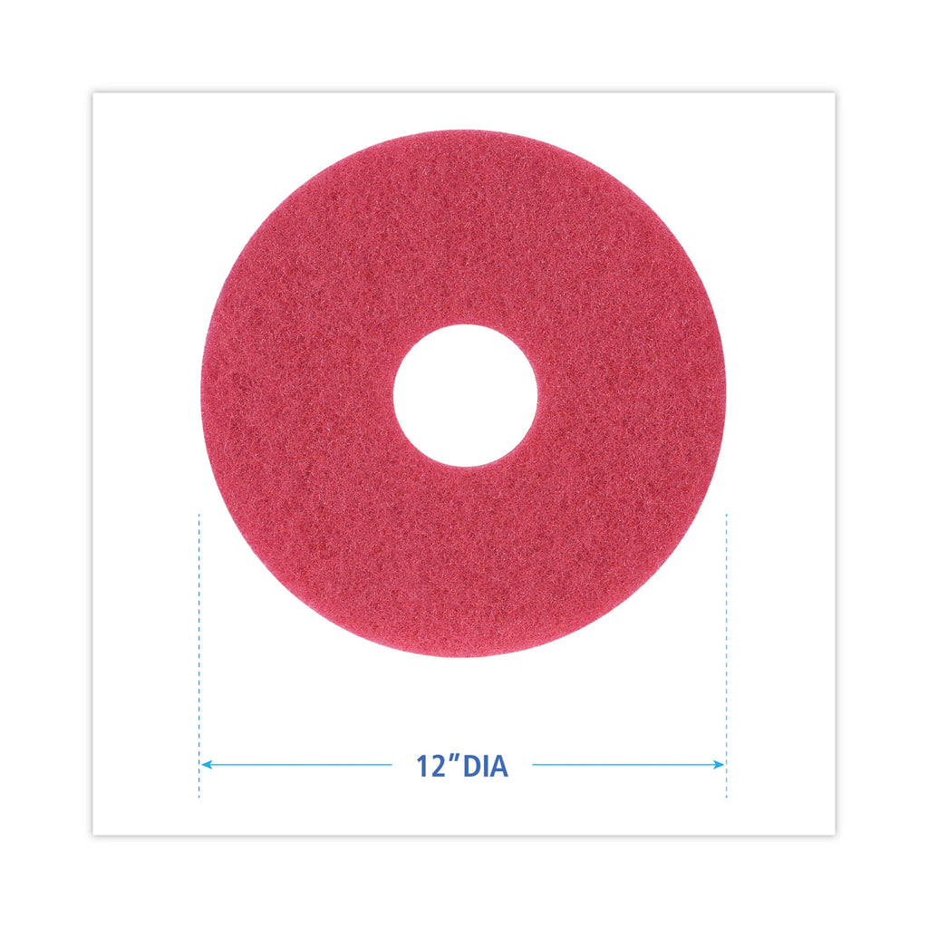 Buffing Floor Pads, 12" Diameter, Red, 5/Carton