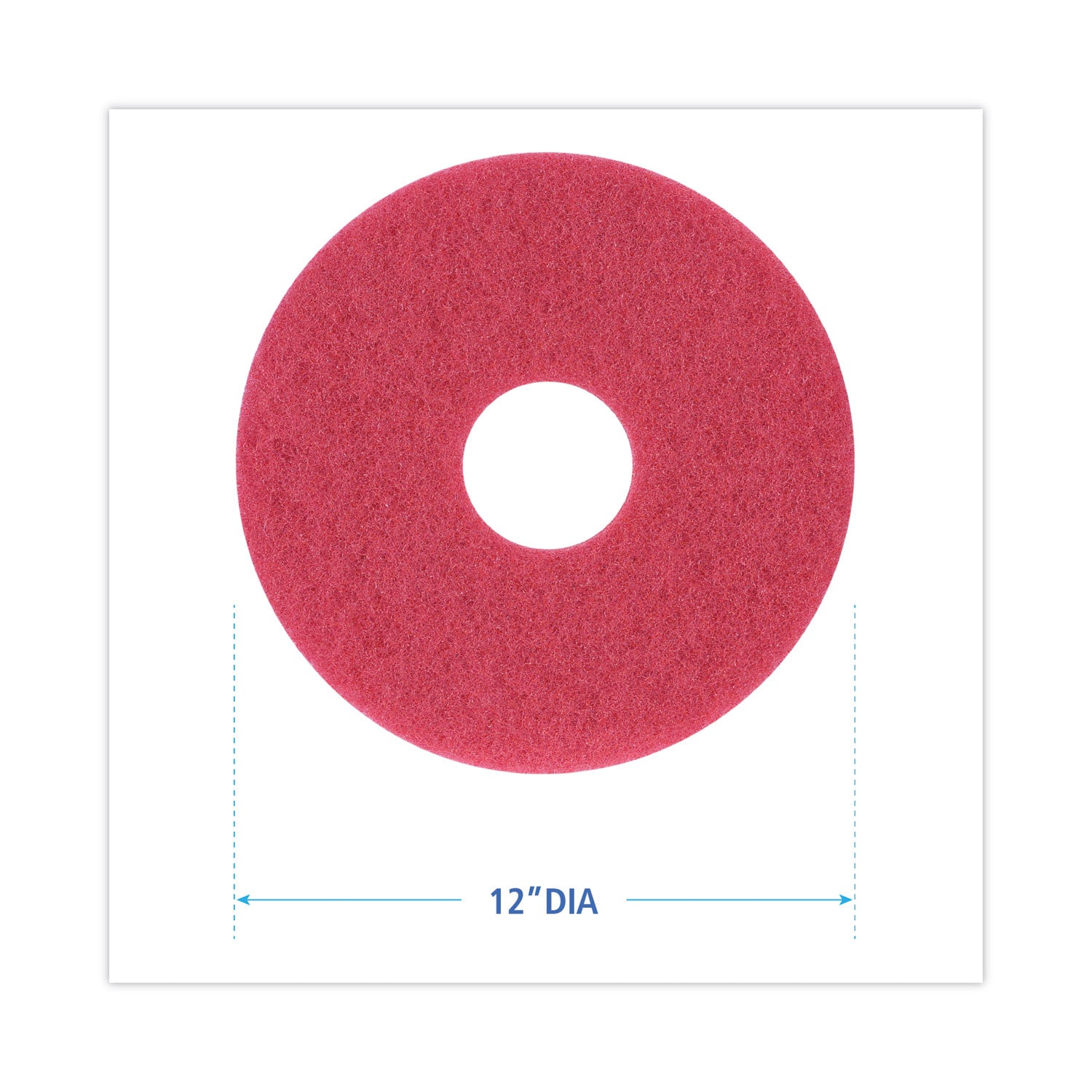 Buffing Floor Pads, 12" Diameter, Red, 5/Carton - 