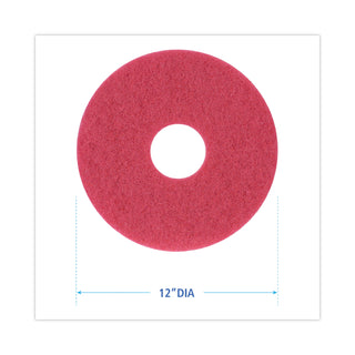Buffing Floor Pads, 12" Diameter, Red, 5/Carton
