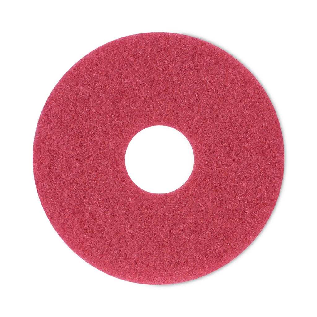 Buffing Floor Pads, 12" Diameter, Red, 5/Carton
