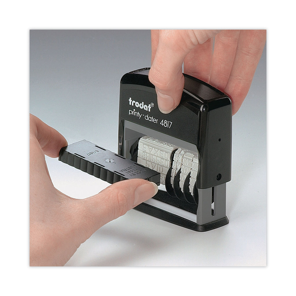 Printy Economy 12-Message Date Stamp, Self-Inking, 2" x 0.38", Black