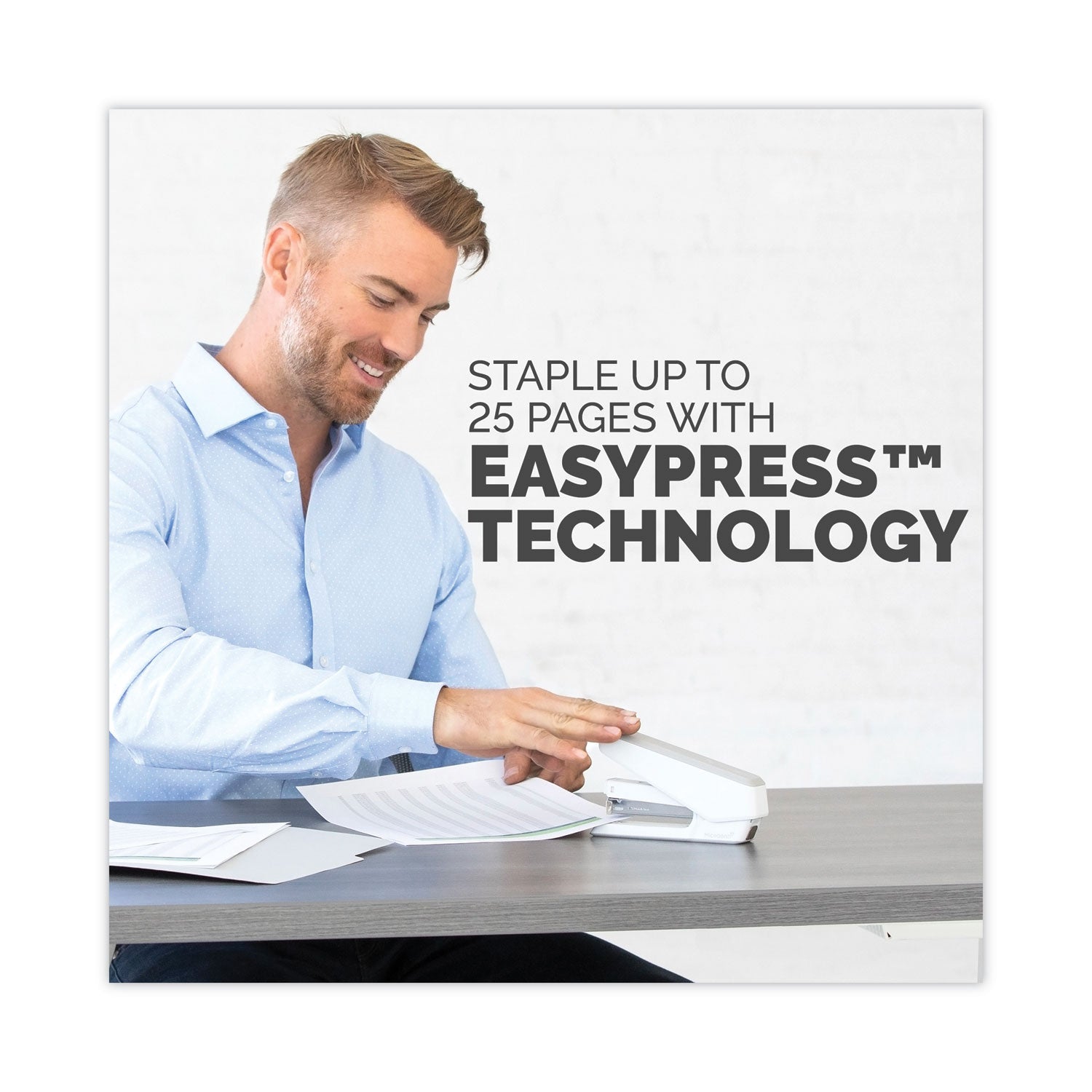 LX850 EasyPress Full Strip Stapler, 25-Sheet Capacity, White