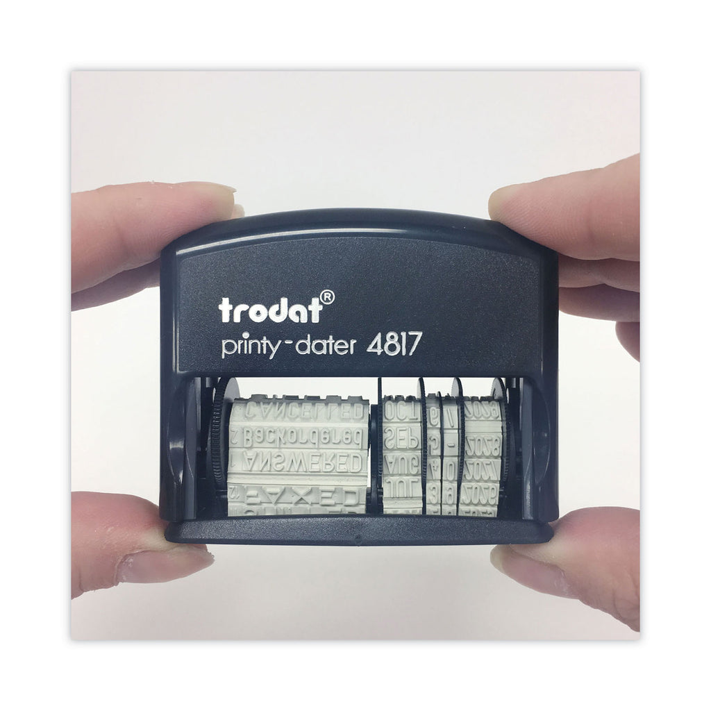 Printy Economy 12-Message Date Stamp, Self-Inking, 2" x 0.38", Black