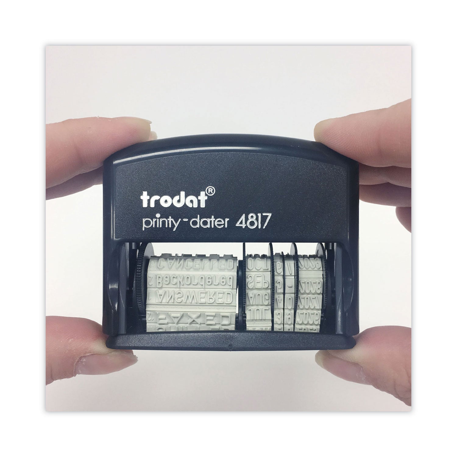 Printy Economy 12-Message Date Stamp, Self-Inking, 2" x 0.38", Black