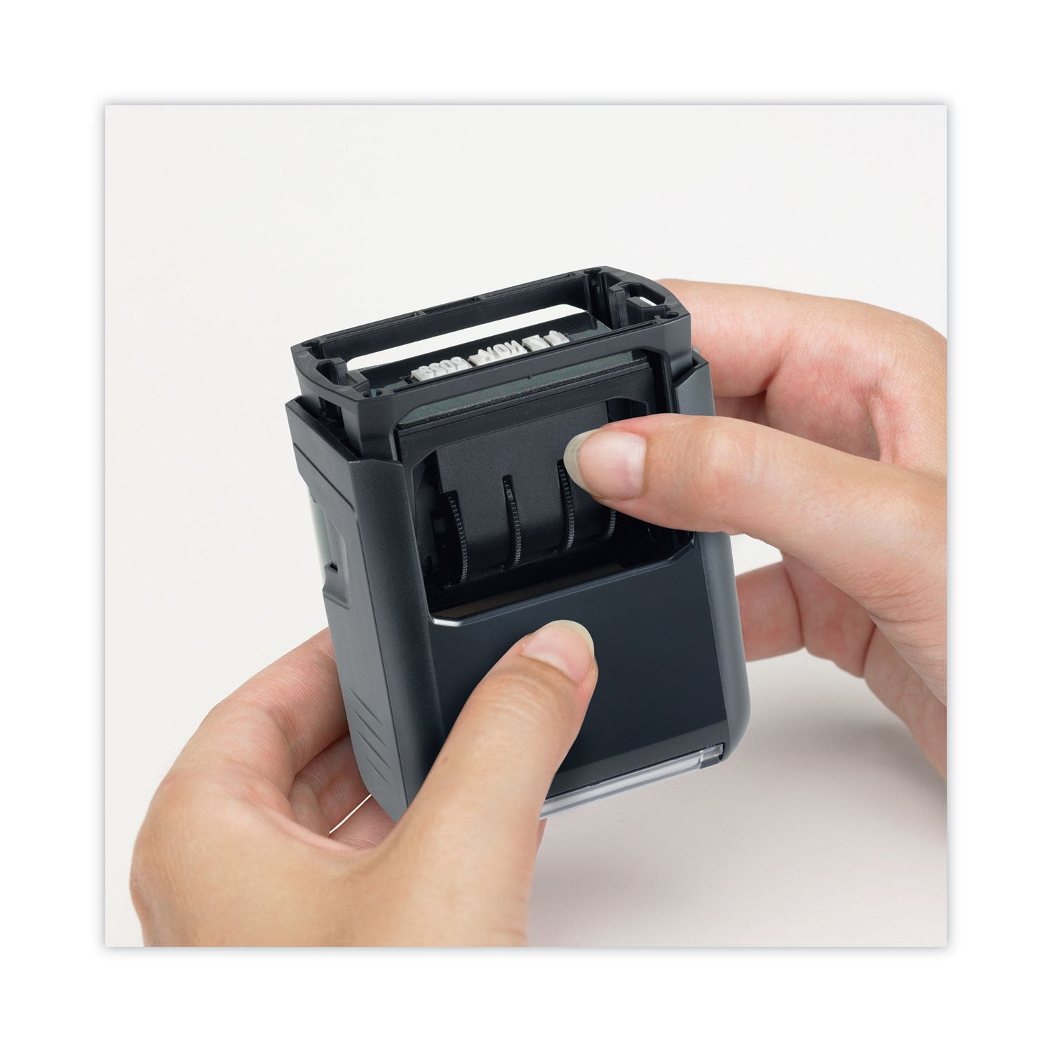 Printy Economy 5-in-1 Date Stamp, Self-Inking, 1.63" x 1", Blue/Red - 