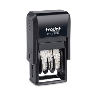 Printy Economy Micro 5-in-1 Date Stamp, Self-Inking, 1" x 0.75", Blue/Red