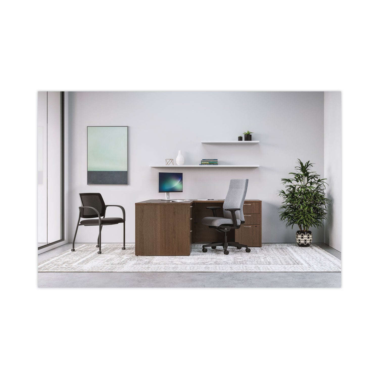 Mod Return Shell, Reversible (Left or Right), 48w x 24d x 29h, Sepia Walnut